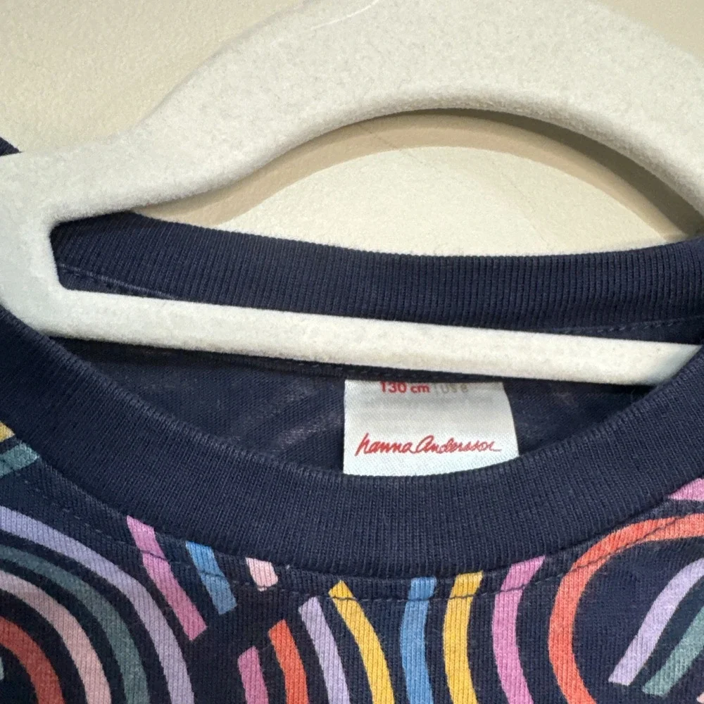 Hanna Andersson Navy Blue Geo Rainbow Long Sleeve T-shirt‎ Dress Sz 130 Sz 8